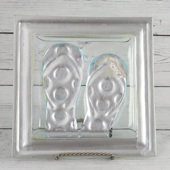 Trinket Tray Blue Polka-Dot Flip-Flop Plate 7in Square - Picture 3 of 5